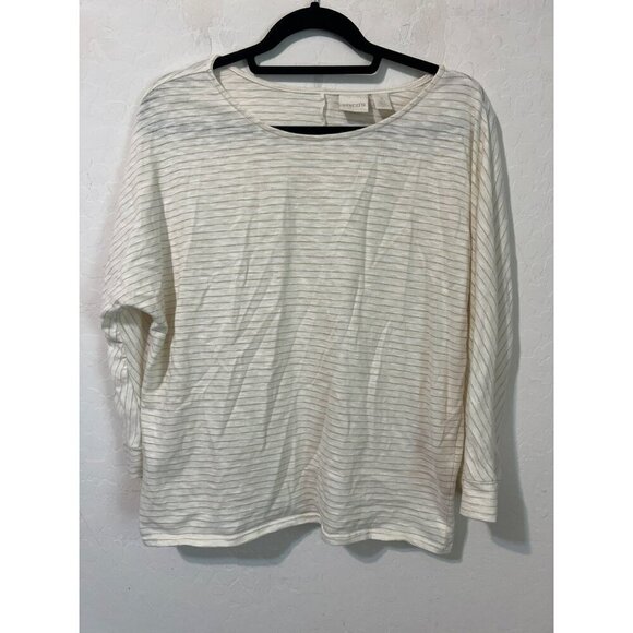 Chico's Sz 3 (US XL 16) White Long Sleeve Tee with Gold Stripes - Picture 1 of 7